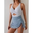 thumbnail image 2 of Women’s One Piece Swimdress Swimsuit Mesh Sarong Wrap Skirt Tummy Control V Neck Cutout Bathing Suit Drawstring Swimwear, 2 of 6