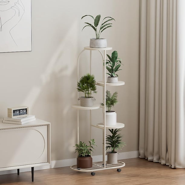5-Tier Metálico Plant Soporte con Ruedas Indoor/Outdoor Planter cm de Profundidadisplay Shelving para Patio Garden Corner Balcony o Living Sala ( cm de Anchohite)