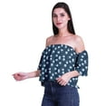thumbnail image 3 of Moomaya Womens Printed Off The Shoulder Crop Top Flounce Sleeve Summer Clothing Boho Blouse, 3 of 6