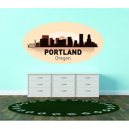 Custom City Wall Map - Custom Wall Decal Portland Oregon United States Major City Geographical Map Landmark - Vinyl Wall - 16x30