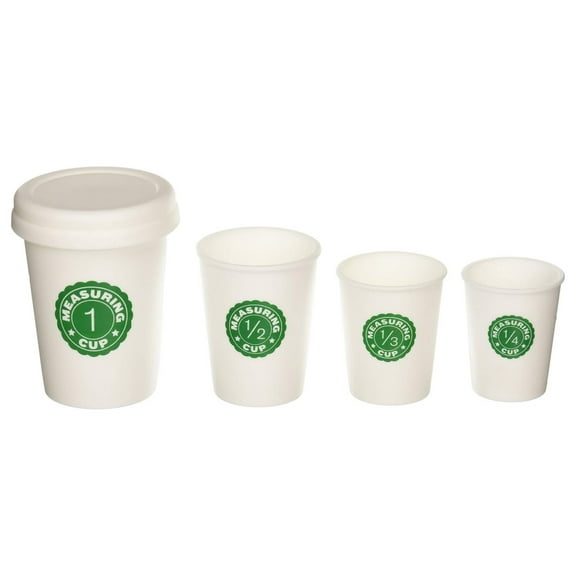 Nesting Measuring Cups Set of 4 with Lids - Kitchen Measuring Tools - 1/4, 1/3, 1/2 & 1 Cup Sizes - Food Grade Plastic - Stackable for Easy Storage White
