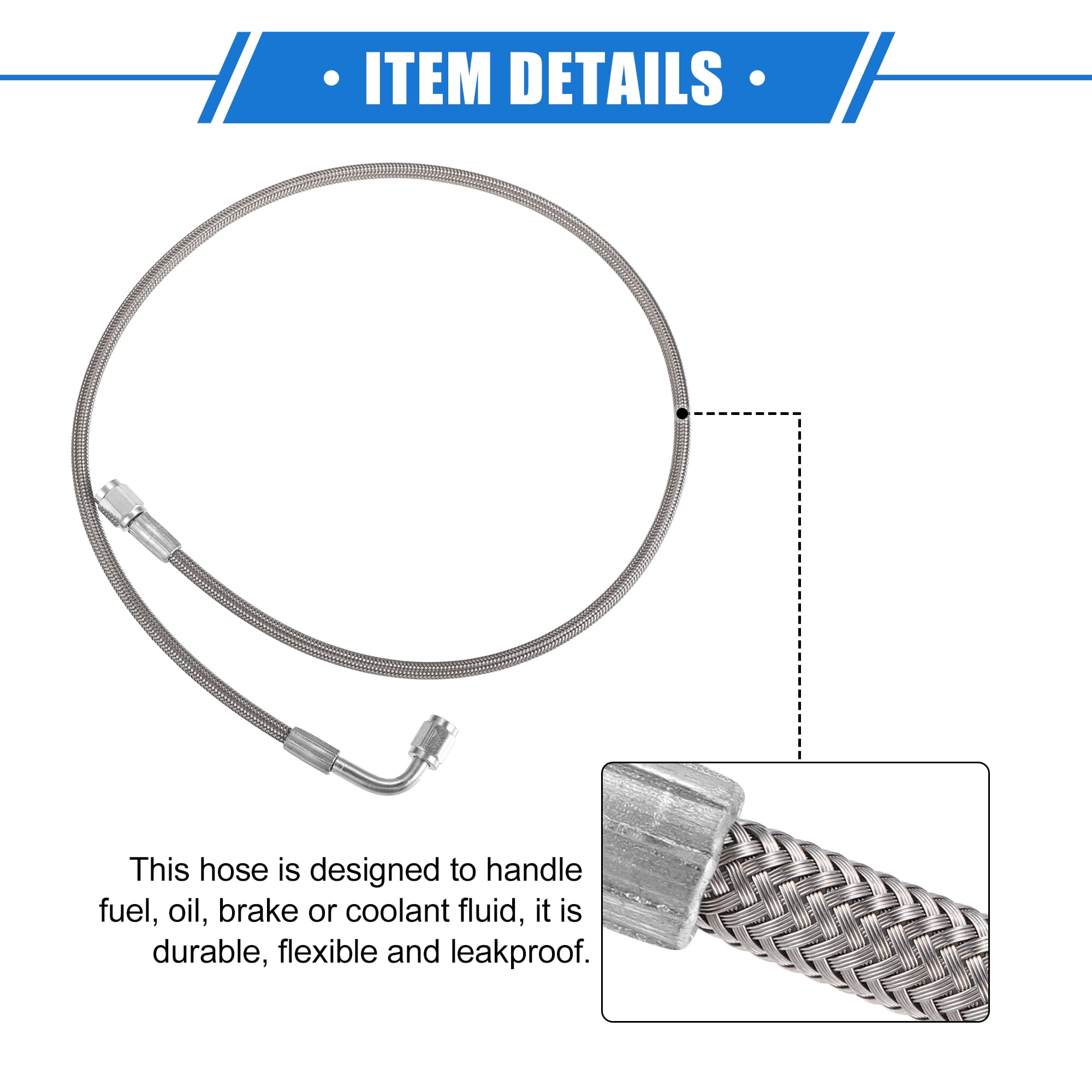 Unique Bargains AN3 Braided Steel Turbo Oil Feed Line 90 Degree to Straight Hose End 32"