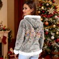 thumbnail image 4 of Hoodies for Women Oversized Winter Plush Cute Sweatshirts Pullover Trendy Fall Winter Clothes with Floral Print Flannel,Gray,2XL, 4 of 6