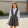 thumbnail image 5 of Girls Uniform Dresses Sleeveless V-Neck Jumper Dress A-Line Pleated Dress Summer Grey Uniform Skirt Little Girls Clothes Size 6-7 Years, 5 of 5