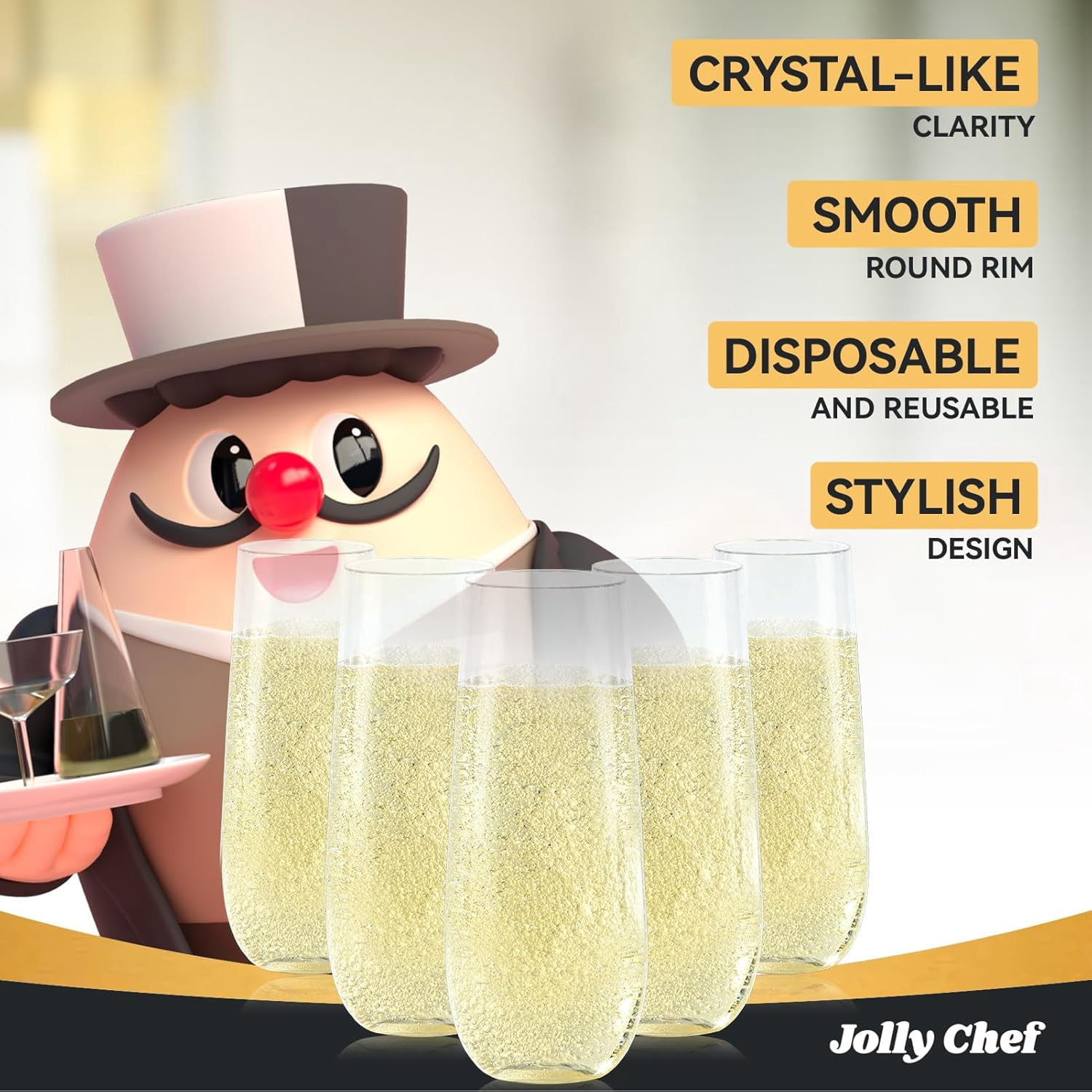 48 Pack Stemless Plastic Champagne Flutes 9 oz, Crystal Clear Stemless Plastic Toasting Glasses, Clear Disposable Unbreakable Drinkware Ideal for Wedding, Birthday, Party