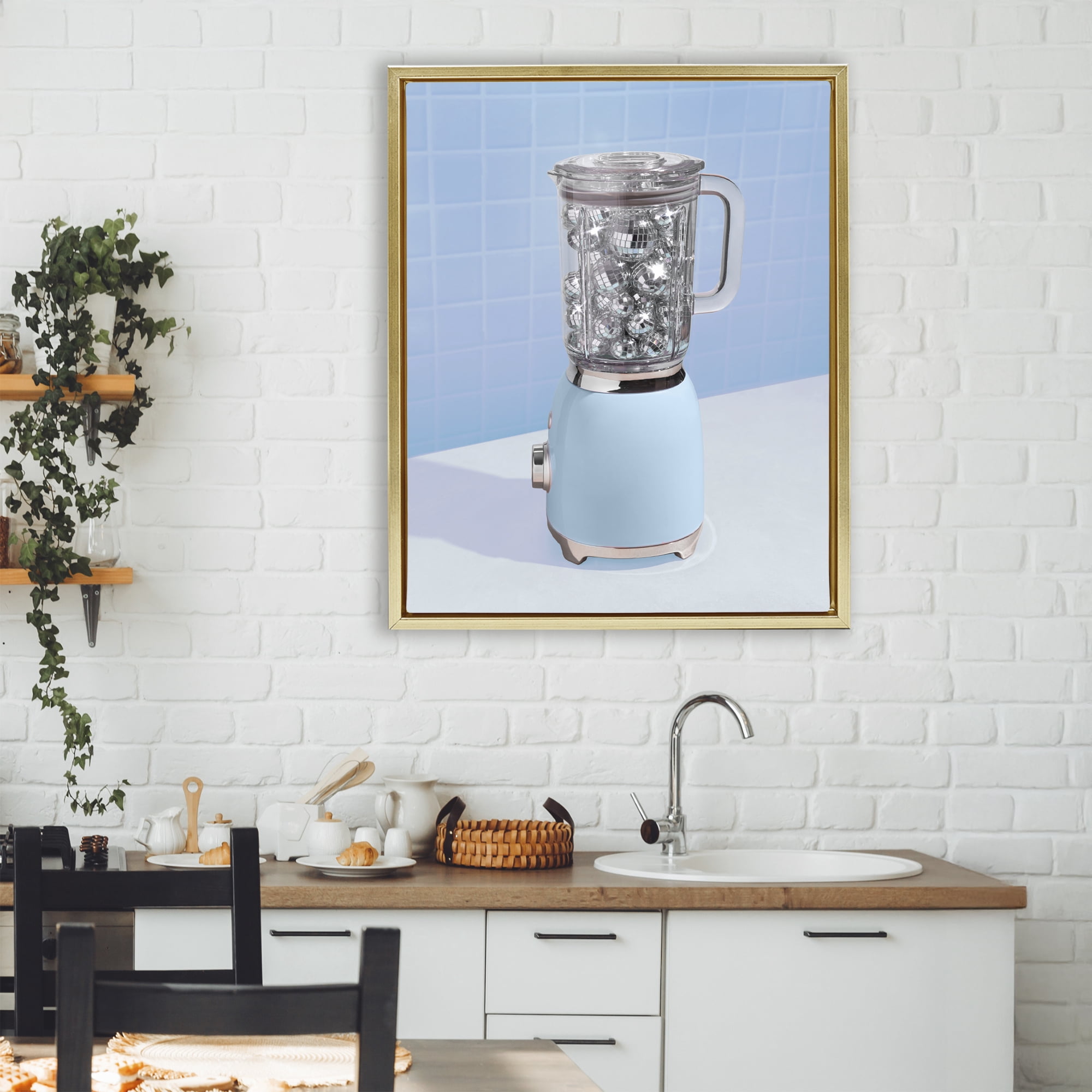 Stupell Industries Disco Drink Mixer over Blue Gold Framed Floater Canvas Wall Art, design by LISH Creative