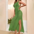 thumbnail image 5 of Popvcly Women's Knit Swimsuit Cover Up Hollow Out Split Beach Cover Up Dress Full-Length Green S-XL, 5 of 10