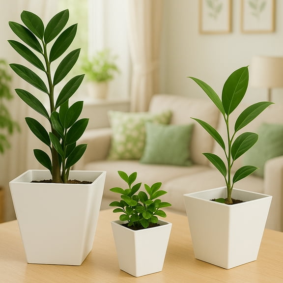 Florinia Square Tapered Plastic Planter Set – 3 Sizes 8.1"/6.6"/5.4" (Matte Finish, Modern Neutrals) (without plants)