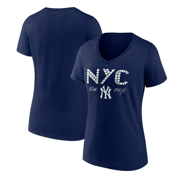 Women's Navy New York Yankees Tiles V-Neck T-Shirt