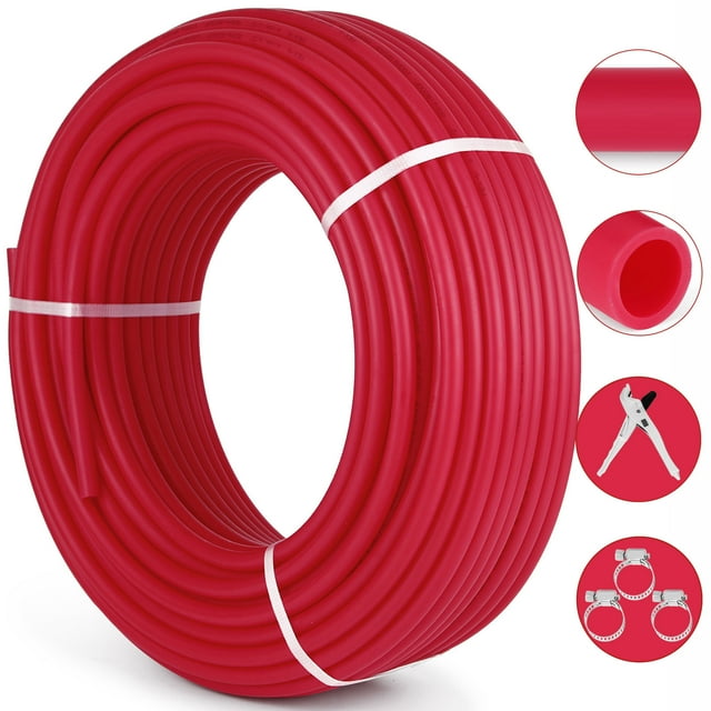 VEVOR Oxygen O2 Barrier PEX Tubing - 1/2 Inch X 300 Feet Pex Tube Coil - EVOH PEX-B Pipe for Residential Commercial Radiant Floor Heating Pex Pipe (1/2" O2-Barrier, 300Ft/Red)