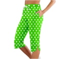thumbnail image 2 of KDFJPTH Women's Polka Dot Cropped Pants Elastic Drawstring Waist Retro Casual Capris with Slit Hem Green M, 2 of 5