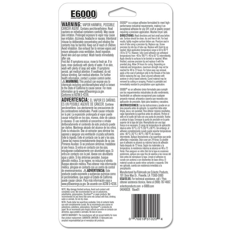 Eclectic Products - E-6000 Adhesive - .18 oz Tube - 50 Pack