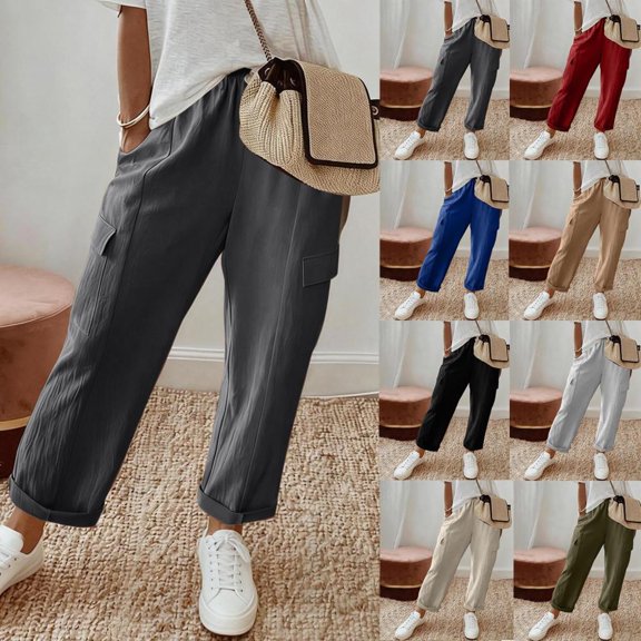 Bxsruta Women's Wide Leg Drawstring Pants with Side Pockets - Breathable and Comfortable for Casual Summer Wear