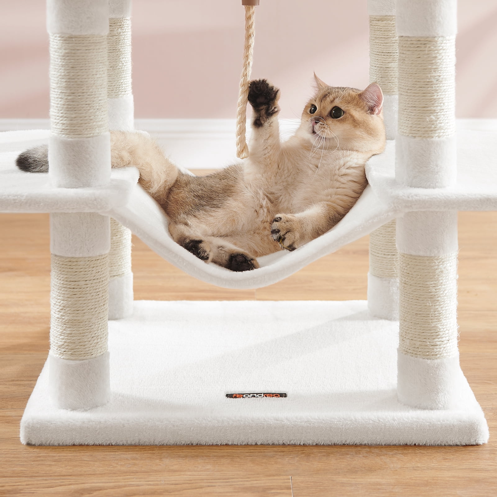 LEDREM 66.1-Inch Multi-Level Cat Tree Tower with 2 Perches, 2 Caves, Hammock & 13 Scratching Posts – Plush Climbing Condo for Indoor Cats, Cream White
