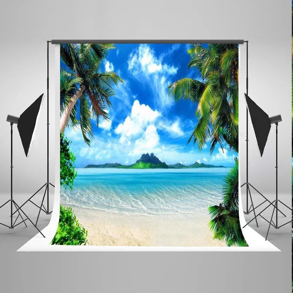 5x7ft Bed on Beach Sea Photography Background Computer-Printed Vinyl Backdrops