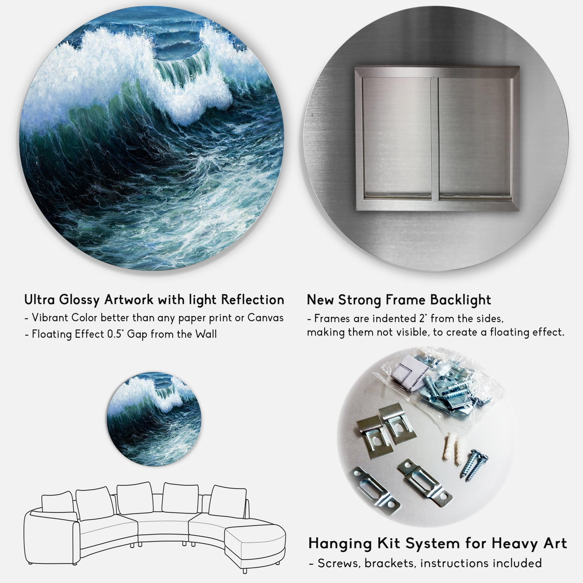 Designart 'The Ocean With Storm Waves' Nautical & Coastal Circle Metal Wall Art 36x36 - Disc of 36
