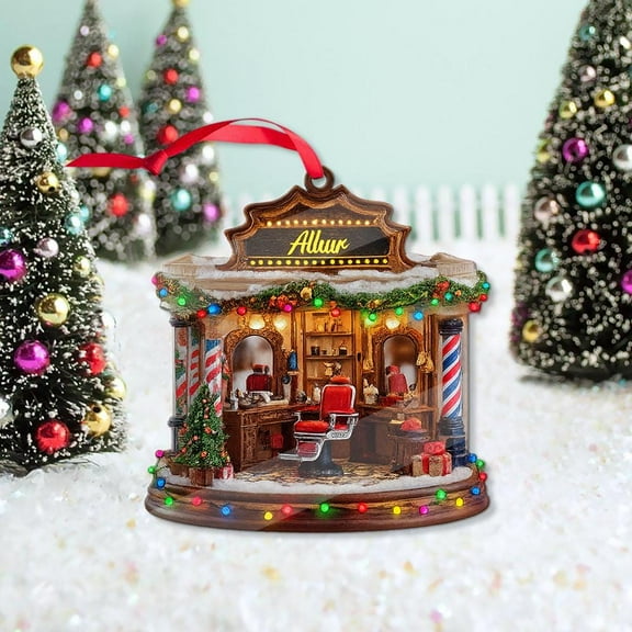 Personalized Barbershop Acrylic Christmas Ornament Custom Shop Name Holiday Tree Decor, Barber/Hairdresser Gift, Classic Pole Keepsake
