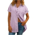 thumbnail image 2 of RYRJJ Womens Oversized Button Down Shirts Summer Striped Short Sleeve Blouses with Pocket Dressy Casual Collared Business Work Tops, 2 of 6