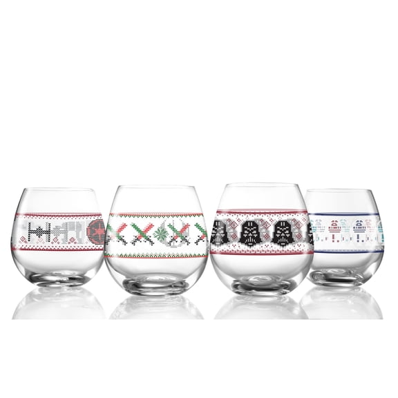 NEW Star Wars Ugly Sweater Collection Stemless Drinking Glass - 15 oz - Set of 4 Holiday Gift Drinking Stemless Drinking Glasses