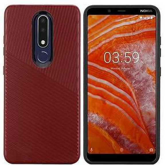 GSA Textured Embossed Lines Hybrid Case for Nokia 3.1 Plus - Red