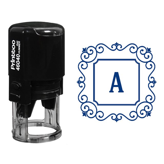 Printtoo Alphabet A Monogram Initial Square Swirl Border Self Inking Rubber Stamp R-40 Office Stationary