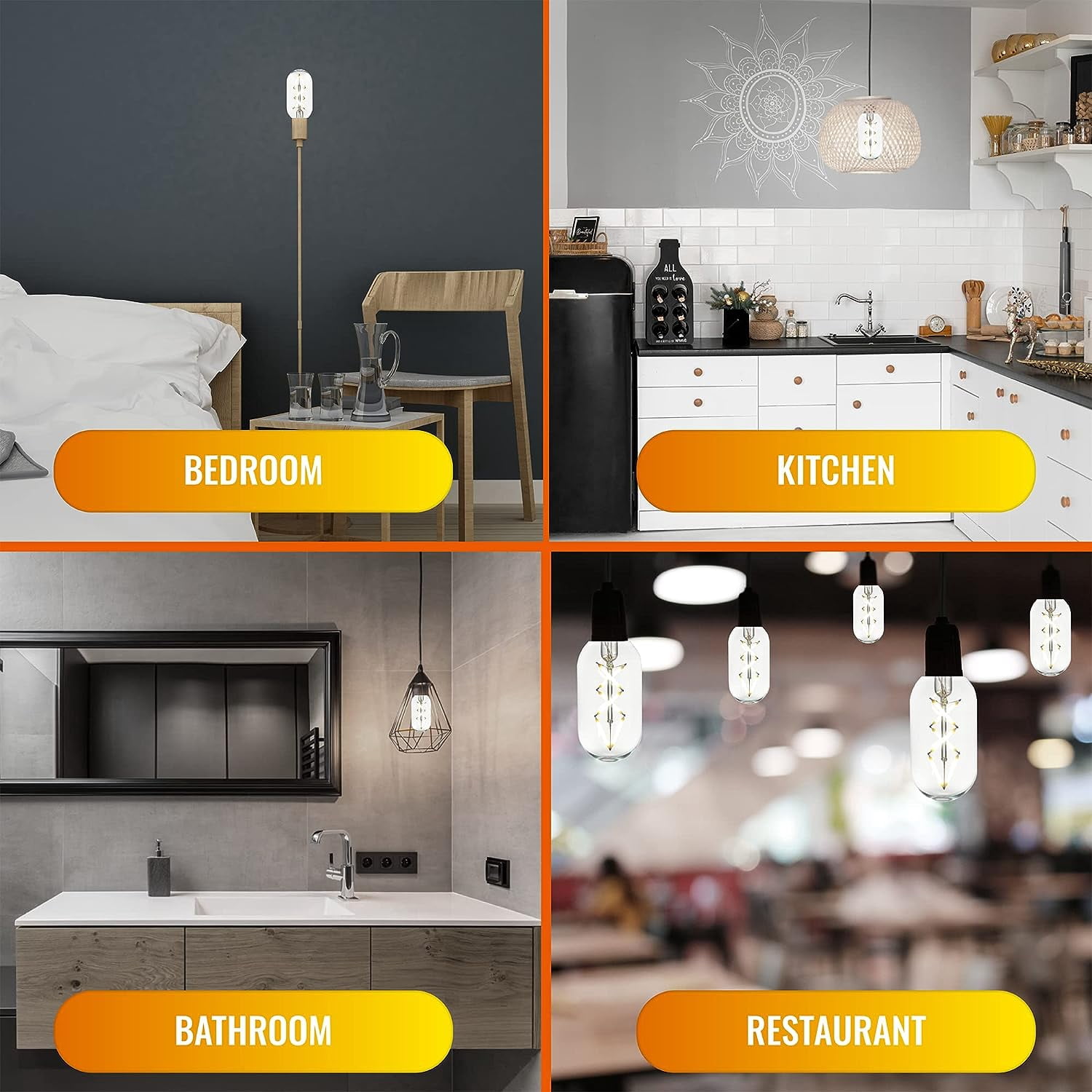OMED Fishbone LED Filament Vintage Edison Light Bulbs, T45/T14 E26 4W Antique Tubular Edison Bulbs 40 Watt Equal, 400LM 4000K Daylight White Spiral Retro Tube Edison Bulbs, Clear Glass, 6 Pack