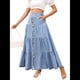 thumbnail image 3 of Falda Vaquera Larga con Volantes, Botones, Cintura Alta y Elástica, Estilo Occidental, Estilo A, con Bolsillos y Retazos, Estilo Y2K Azul L, 3 of 10