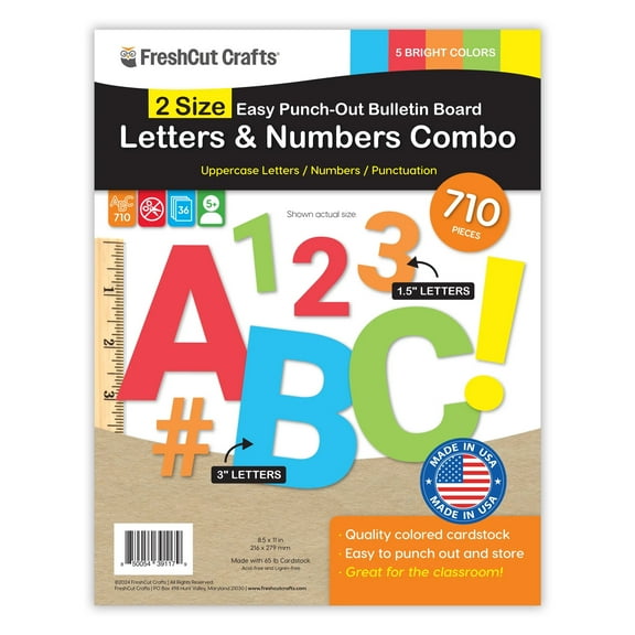FreshCut Crafts Bulletin Board Letters & Numbers, Bright Colors, 1.5in & 3in, 710 Pieces