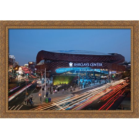Barclays Center 40x28 Large Gold Ornate Wood Framed Canvas Art - Home of the Brooklyn Nets