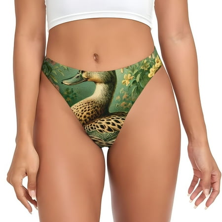 Qokaie Mallard Duck And Flowers Printed Women s Cotton Thong Underwear  Sexy Breathable Panties G-string-XX-Large