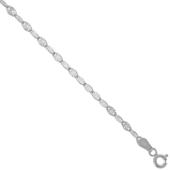 925 Sterling Silver Solid Diamond Cut Flat Link Anchor Chain Necklace 3mm