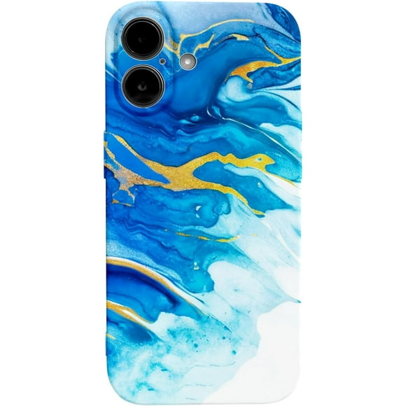 TRAHOO-Compatible with iPhone 16 Plus Case Clear Cover Cloisonnism Blue Marble Futurism Marble Background