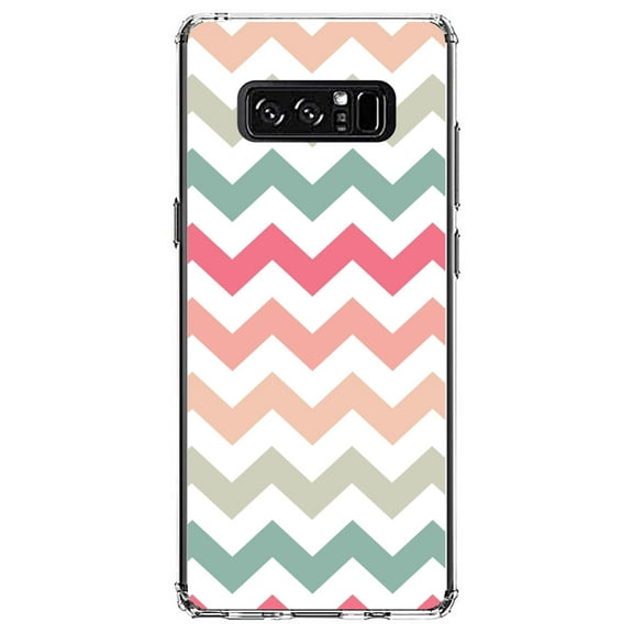 DistinctInk Clear Shockproof Hybrid Case for Samsung Galaxy Note 8 - TPU Bumper, Acrylic Back, Tempered Glass Screen Protector - Pastel Chevron Wave Stripes - Stripes Pattern