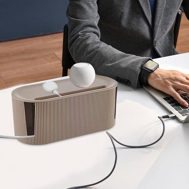WHEANG Brown No Rdic Cable Management Box Brown Wire Organizer Box A Cable Tidy Box Wire Storage Extension For Computers Desks 31x13.5x12.5 Cm