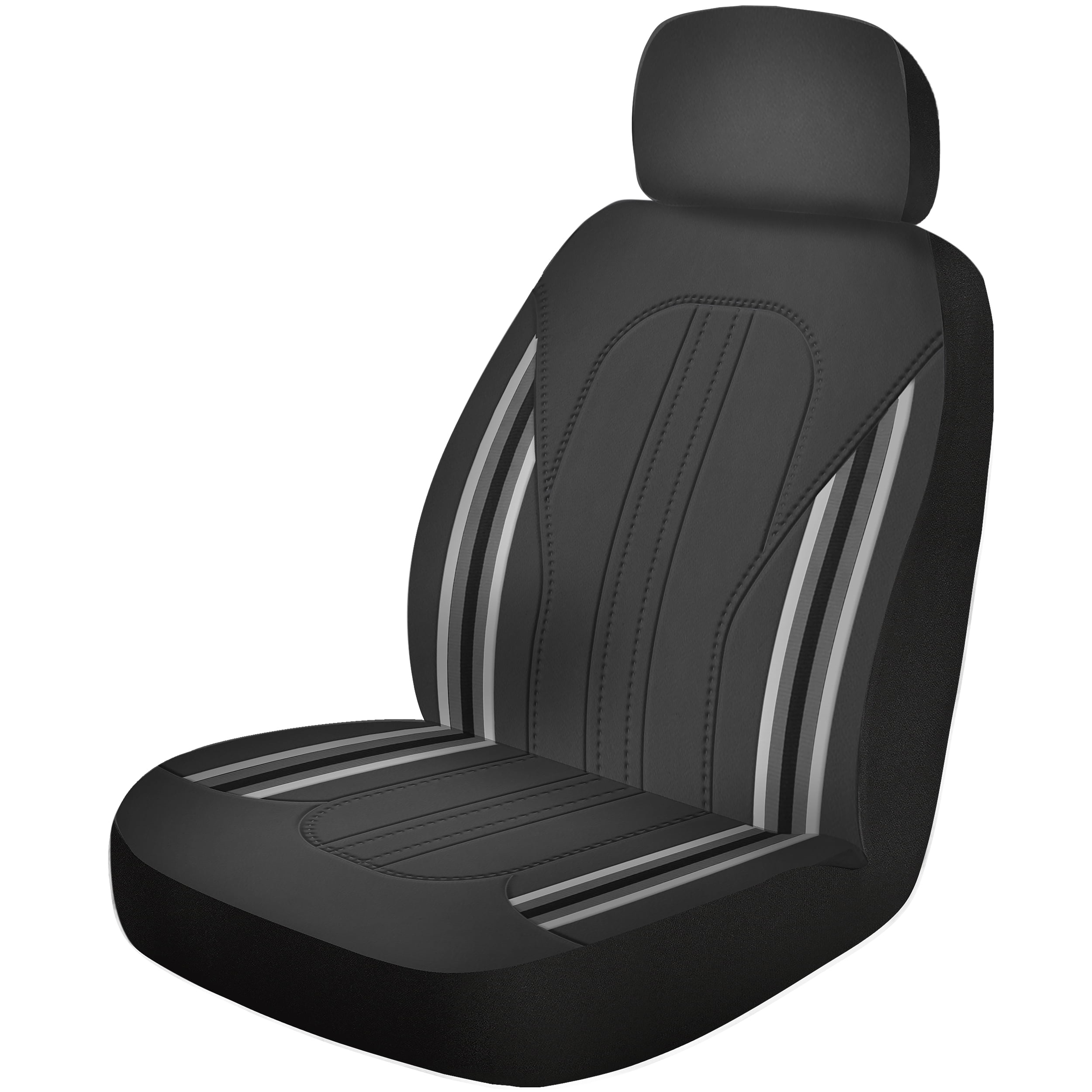 Auto Drive 2 Piece Vegan Leather Car Seat Covers Black Gray Stripe, 43209WDI