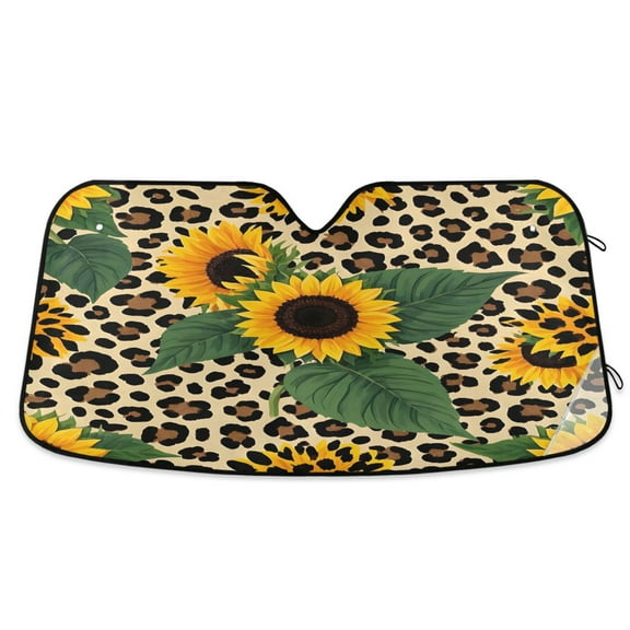 ALAZA Sunflower in Leopard Windshield Sun Shade Car Foldable Sun Visor Block UV Rays Protector 55"x27.6"