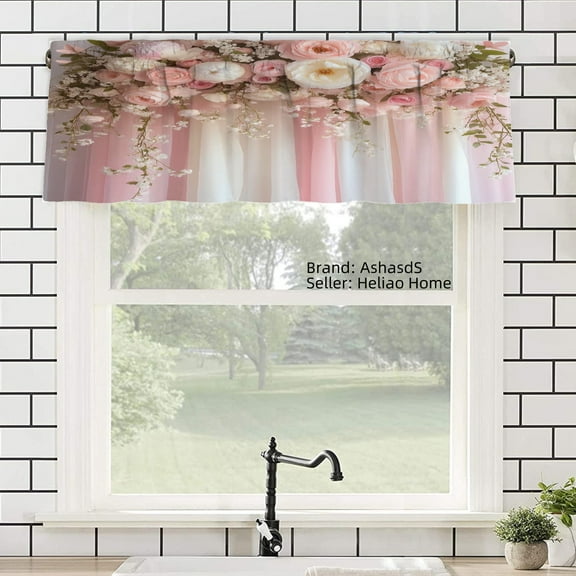 AshasdS Floral Pink Polyester Window Valance Curtain for Home Kitchen Living Room Bedroom Bathroom Decor 54x18 inch