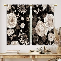 Black Gold Floral Rose Kitchen Curtains Rustic Flower Bathroom Curtains Window Treatment Drapes Tier Botanical Plant Country Vintage Boho Cafe Small Bedroom Short Curtain 2 Panels 27.5x39 Inch