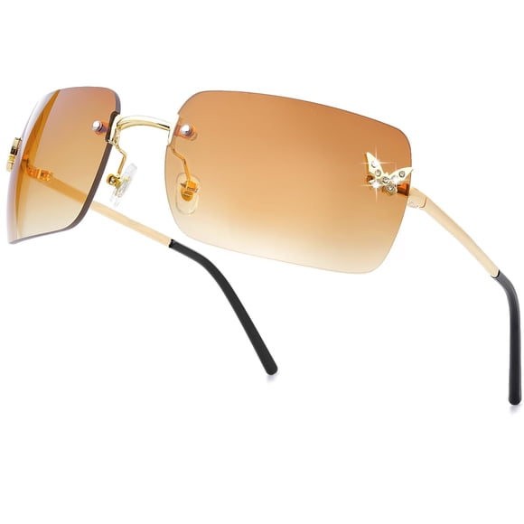 Gafas de sol knliwkm rectangulares sin montura con lente tintada marrón Y2k