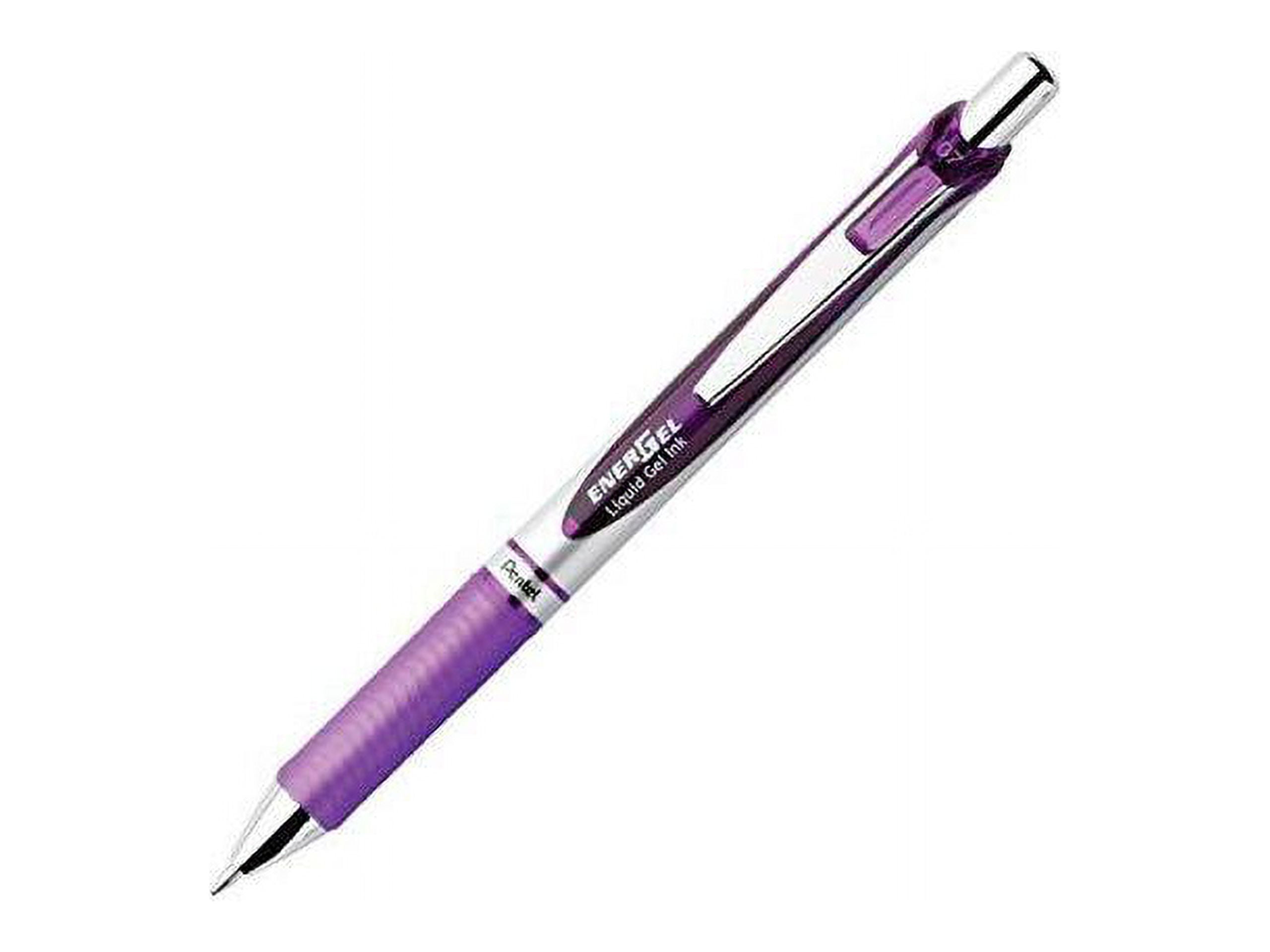Pentel® EnerGel™ Retractable Liquid Gel Pens, Medium Point, 0.7 mm, Silver Barrel, Violet Ink, Pack Of 12