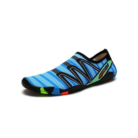 

SIMANLAN Womens Mens Water Shoes Color Block Barefoot Quick Dry Beach Shoe Surf Lightweight Flats Outdoor Slip On Aqua Socks Royal Blue 9