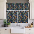 thumbnail image 3 of Kitchen Window Curtains Valance and Tier Set, Country Wildflower Green Leaves Rod Pocket Tier Curtain Valance Set, Vintage Floral Herb on Blue Light Filtering Cafe Curtains for Bedroom Living Room, 3 of 9