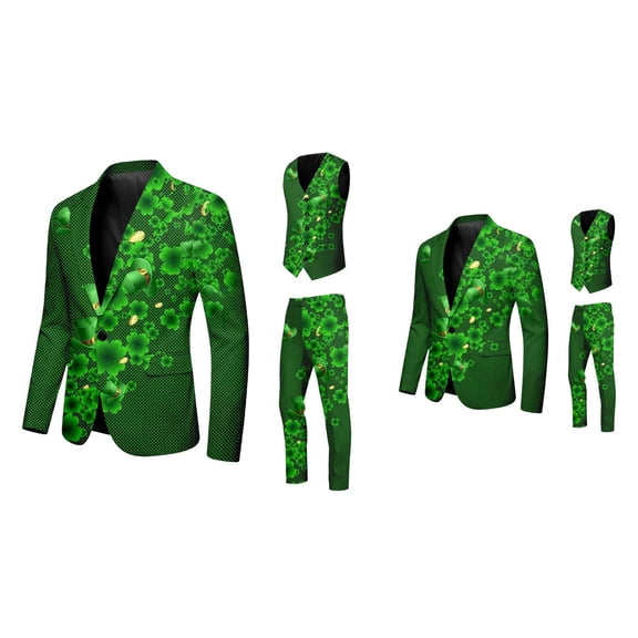 St. Patrick's Day Green Blazer Men's Printed Jacket - Modern Three Piece Ensemble with Festive Pattern for Formal and Casual Holiday Celebrations