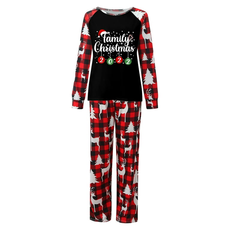 Lisingtool pajamas for women set Christmas Pjs Deer Plaid Print Long Sleeve  T Shirt Top And Pants Xmas Sleepwear Holiday Family Matching Pajamas