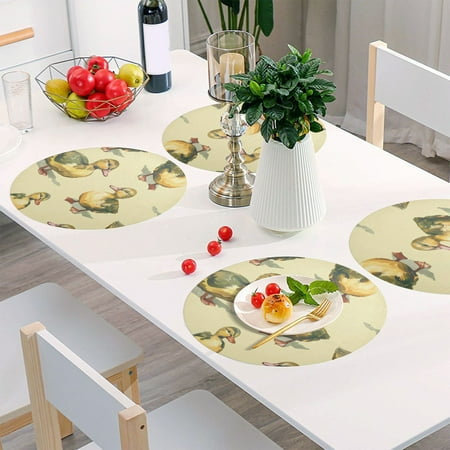 

Round Grid Placemat One Sizex4 Round Placemat PVC Plate Mat，15.4 Inch Non-Slip and Heat Resistant Table Placemat Dining Room Placemat Green Duck