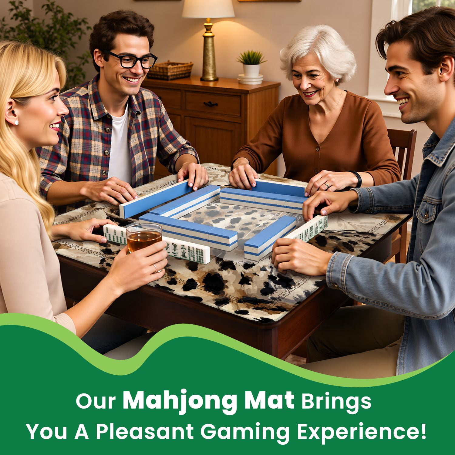 Mahjong Mat 31.5" x 31.5" Abstract Leopard Trendy seamless print Animal Non-Slip Noise Reduction American Mahjong Tiles Table Cover for Dominoes Poker Card Board Games Gift