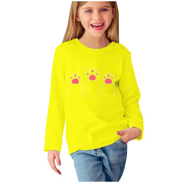 Robe à Manches Longues, Chemises à Manches Longues pour Filles avec Imprimés, Col Rond Mignons, Blouses Décontractées Habillées, Vêtements pour Filles