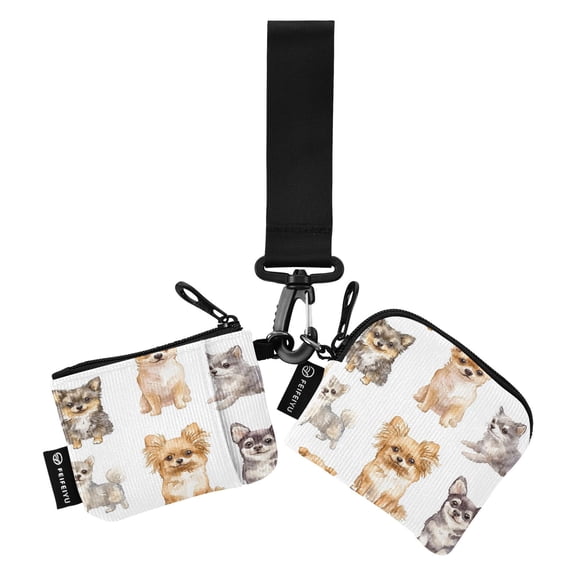 Portable Coin Purse Two 4.13x4.13 Iinches 4.13x3.5 Inches Wrist Coin Purse Keys Coin Purse Portable Women's Purse Smiling Watercolor Dogs