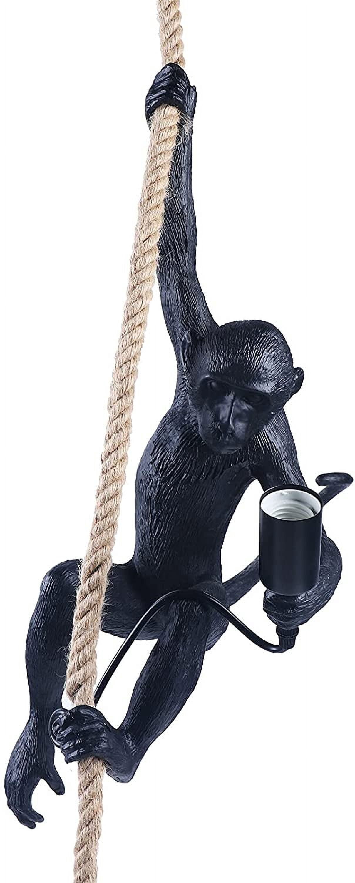 Miumaeov Vintage Resin Monkey Chandelier, Hemp Rope Monkey Pendant Light (Black)