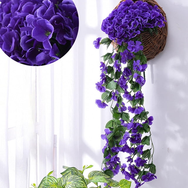 pstuiky Flores violetas artificiales de simulación, flores decorativas de simulación para colgar en la pared, cestas colgantes, flores de seda, enredaderas